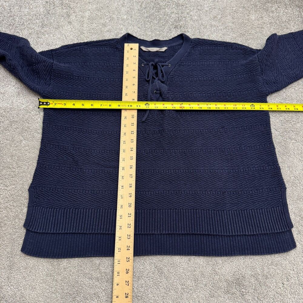 Athleta Sunset Lace Up Pullover Textured Knit Sweater Women XL Navy Blue Chevron - Picture 8 of 12